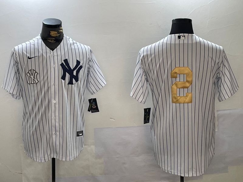 Men New York Yankees 2 Jeter White Stripe Fashion Nike 2024 MLB Jersey style 12